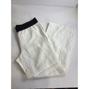 Alfani White Linen Elastic Waist Large Wide Leg Pants